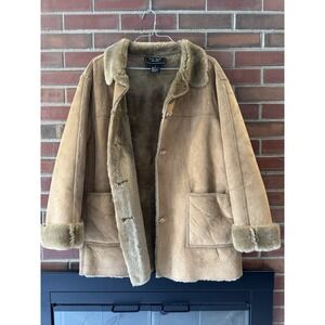 FUDA Women's Faux Suede Fur Plush Coat Jacket Size L Retro Y2K